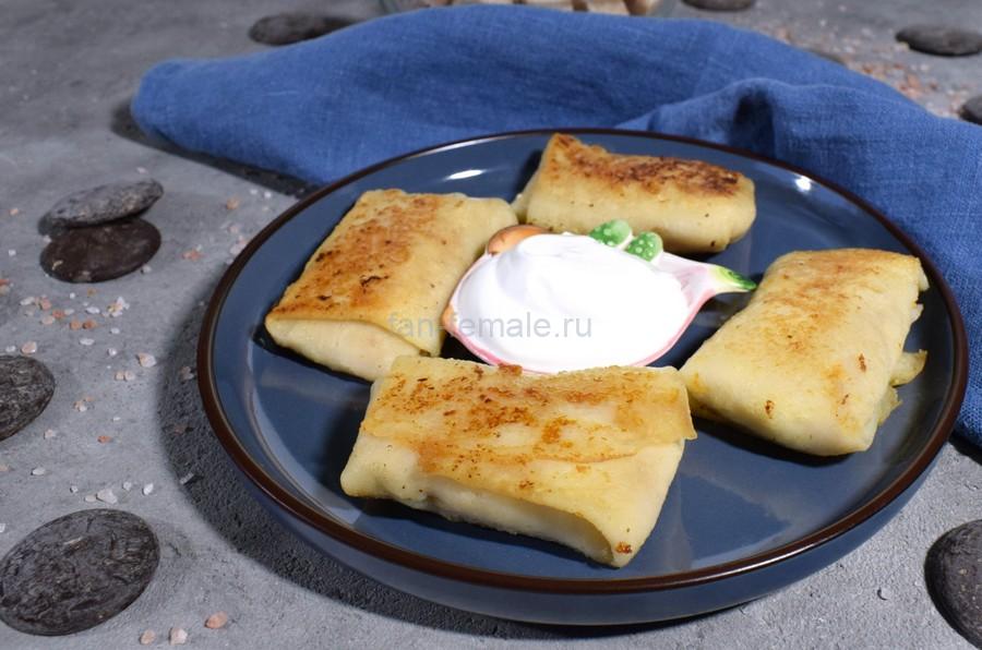 Блины, фаршированные творогом с тертым шоколадом
